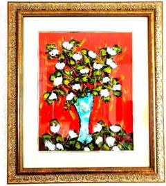駒込繁芳 作】「母と子」油絵 額縁付き サインあり（サムホール)