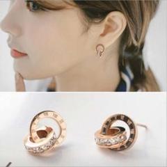 大人気✩.*˚ ダブルリングピアス ピアス ピンクゴールド レディース オシャレ