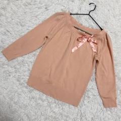 KarLParkLane✨美品　七分袖ニット　襟ぐり広め　リボン　オレンジ（M）