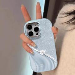 ローズ ラメ 【新入荷】 スマホケース iPhone16plus ブルー