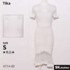 ★美品★ Tika ドレス　膝丈　半袖　シンプル　マーメイド　シアー　お呼ばれ