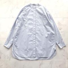 ドゥロワー drawer ギンガムチェック水色チュニックロングシャツ36