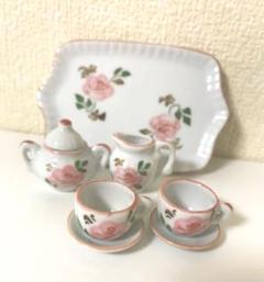 ＊フランス アンティーク＊レトロ＊ミニチュア 陶器 ティーセット バラ柄