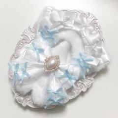 ♡ぬい服　10〜12cm用　ホワイト×ライトブルー　ねこ　チェーンフック付き♡