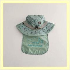 サファリハット 緑 グリーン 恐竜 紐付 日除け付 キッズ 帽子 54cm