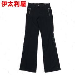 古着 伊太利屋 ロングパンツ レディース 黒 英字デザイン 伸縮性