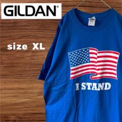 GILDAN アメリカ国旗 Tシャツ XL ブルー　アメリカ古着　USA輸入　青