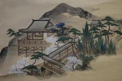 真作/（画)敬勝/（賛)伯圭/法師観桜之図/布袋屋掛軸HD-893 真作/（画)敬勝/（賛)伯圭/法師観桜之図/布袋屋掛軸HD-893
