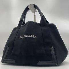 【良品】バレンシアガ　ネイビーカバス　ハンドバッグ　ロゴ　キャンバス　黒