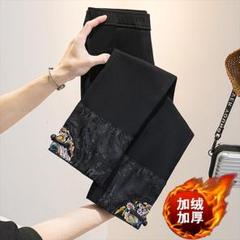 気質満点 刺繍 着痩せ レトロデザイン カジュアルパンツ ハイウエスト 切り替