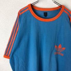 adidasアディダス ロゴ プリント 半袖リンガーTシャツ トリムTシャツ.