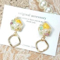#3826/ハンドメイド♡押し花ドライフラワーレジンピアス