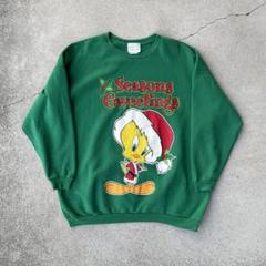 レア◎USA製ヴィンテージ90sトゥイーティー可愛いクリスマススウェット緑2XL