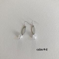 【462】クラック水晶 楕円シルバー ピアス イヤリング ハンドメイド