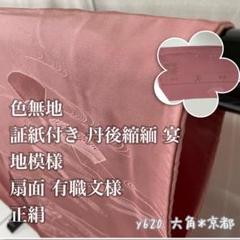 色無地 証紙付き 丹後縮緬 宴 地模様 扇面 有職文様 正絹 y620