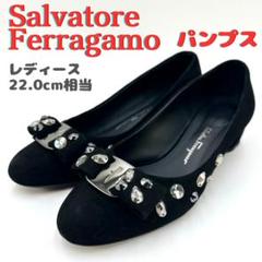 極美品✨サルバトーレフェラガモ クロコ型押 ヴァラリボン パンプス 黒 Salvatore Ferragamo - サルヴァトーレ・フェラガモ【Ferragamo