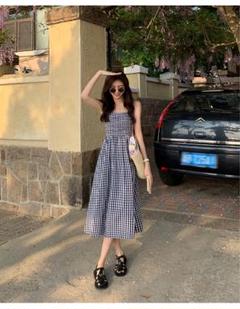 チェック柄ロングワンピース❤️春のお出かけデートに最適