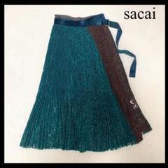 ペチコート付✨sacai ロングスカート レース バイカラー ベロア ベルト ペチコート付✨sacai ロングスカート レース バイカラー ベロア