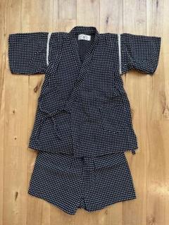 大阪丸十 日本製 刺し子 甚平 上下2点セット 110cm 紺色 綿100%