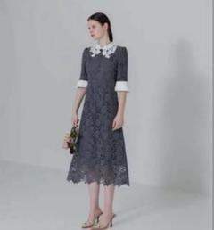 【LEJA】花柄レースカラースパンコール刺繍Aラインフレアドレスワンピース セール】【LEJA】花柄レースカラースパンコール刺繍Aラインフレ