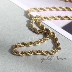人気　ロープチェーン　ネックレス　ゴールド　3mm 　サージカルステンレス