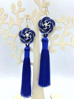 【水引】梅結びのタッセルピアス 蒼
