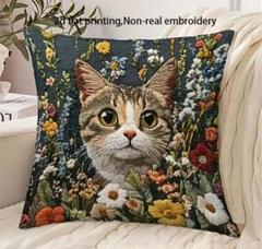 猫 クッションカバー キジ猫 刺繍風【新品】 - メルカリ