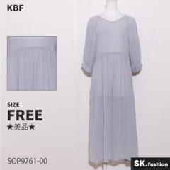 ★美品★KBF ワンピース　ミディ丈　五分袖　リボン　パフスリーブ　ポケット付き