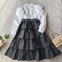 美品(140)キッズ/長袖シャツワンピース/ロング/ティアード/フレア/フリル