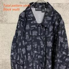 【総柄】メンズ デザインシャツ 奇抜 黒系 菅田将暉 モード系 ビッグシルエット