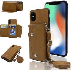 iPhone X ケース 手帳型 携帯カバー肩掛け首掛け斜め掛け合成皮革