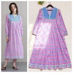 《美品》SZ 総柄 ロングワンピース KITTY DRESS 花柄 ピンク M