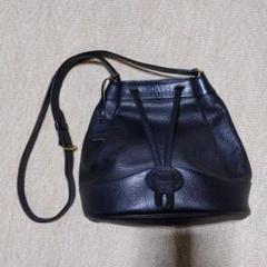 DAKS　ダックス　黒色シボ革　巾着　ショルダーバッグ