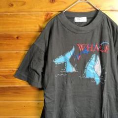 ヴィンテージ　半袖Tシャツ　黒　クジラ　鯨　くじら　WHALE　刺繍　古着