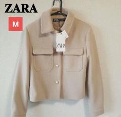 ZARA ベージュ オーバーサイズ ウールブレンド ZARA ショートウールブレンドコート ストーン ベージュ系 M