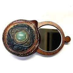 アイヌコタン西田智三さんスライドミラー手鏡天然石グリーン