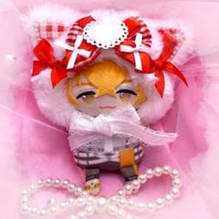 ぬい服 被り物 赤チェックリボン 10cmぬい 裏地付き 赤 白 チェック