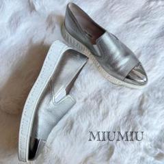 MIUMIU 希少 厚底スニーカー ロゴ シルバー レザー 38 MIUMIU 希少 厚底スニーカー ロゴ シルバー レザー 38