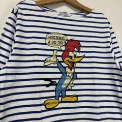 ヒステリックグラマーロゴ入りボーダーロンTシャツ長袖メンズL白