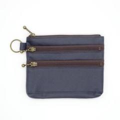 3段ファスナーポーチ*Navy紺*《ハンドメイド》3zip財布・ラミネート