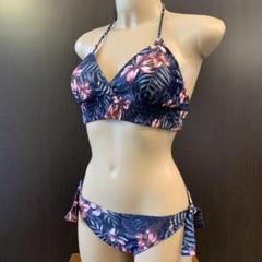 アンフィ　ビキニ　水着　リーフ柄　ネイビー