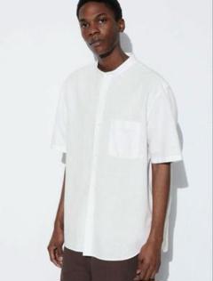 UNIQLO コットンリネンスタンドカラーシャツ 白 L