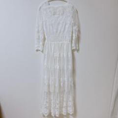レース刺繍ワンピース 白 ロングドレス パーティドレス お呼ばれドレス M