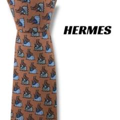 【7445】美品！エルメス　ネクタイ　赤茶色系