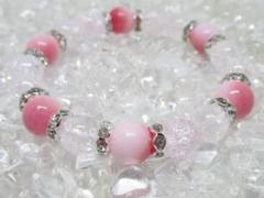 ★【ピーチジェイド×水晶】玉経10㎜ 天然石ブレスレットパワーストーン