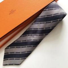 HERMES ネクタイ ストライプ柄 ダークグレー