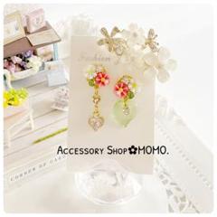 フラワービジュー♡・:*ジルコニア＆リーフ♡ハンドメイドピアスorイヤリング♡