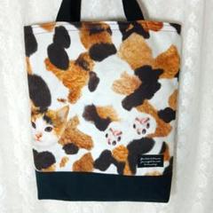 ふっくらワタ入り　みけねこちゃん　そこまでトートバッグ裏花柄