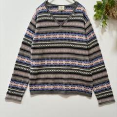 【BEAUTY&YOUTH】美品✨ニット　長袖　フェアアイル柄　グレー　M