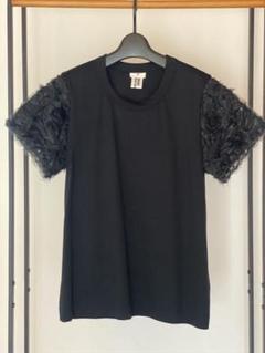 専用美品noir kei ninomiya Tシャツブラック 無地 ケイニノミヤ Noir Kei Ninomiya black gathered t-shirt with belt and sheer